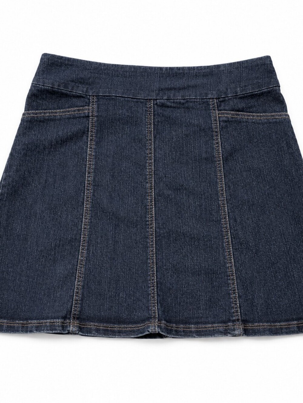 Classic Denim Mini Skirt Size 16P Petite Dark Blue Stretch Jean Skirt Y2K Casual